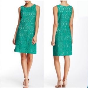 Eliza J Eyelet Lace Knee Length Shift Dress Teal
